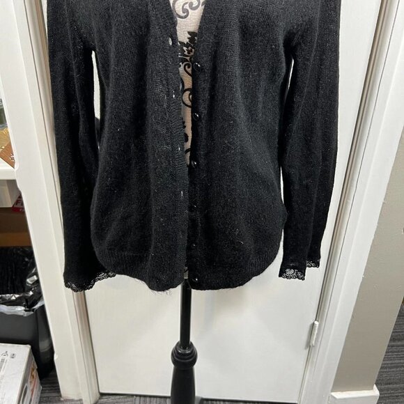J.Crew Mercantile Black Alpaca Blend Lace Trim Button Cardigan – Size M - Picture 5 of 11